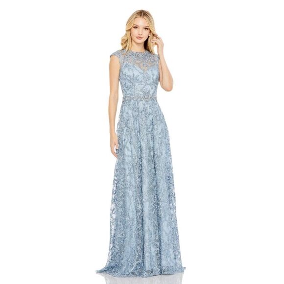 $798 Mac Duggal 79430 Womens Size 16 Light Blue Embroidered Gown Long Maxi Dress - Picture 2 of 5